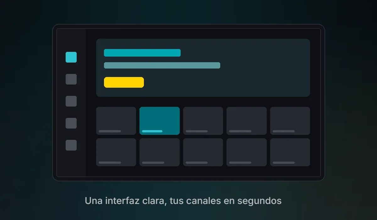 Interfaz de XCIPTV Player con la lista de canales y el menú lateral